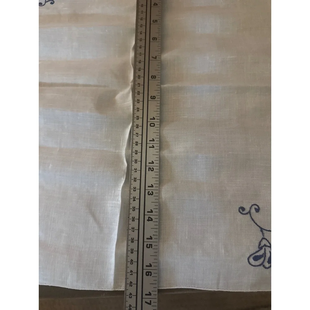 Vintage Hand Embroidered 100% Linen Napkins Off White Navy Blue Floral Set of 5